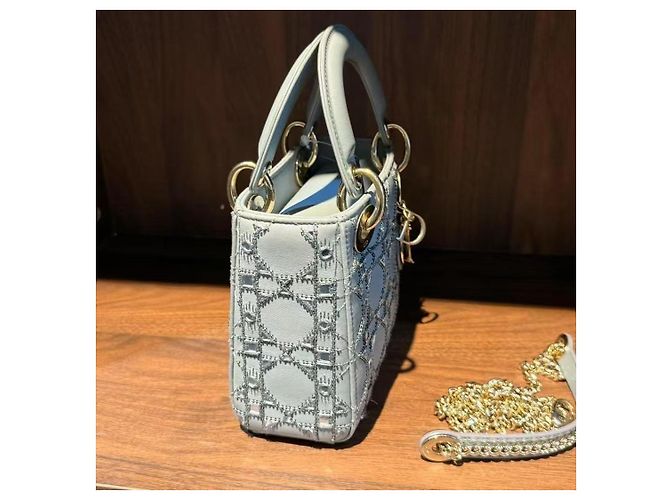 Borsa Dior Duchess con perle grigie a tre parti in agnello Grigio - vista 4