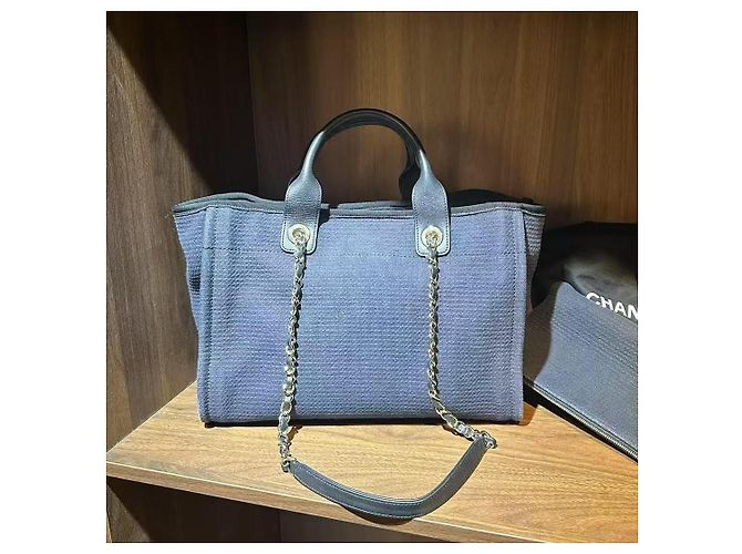Borsa Tote Chanel Blu in Tessuto Piccola - vista 2