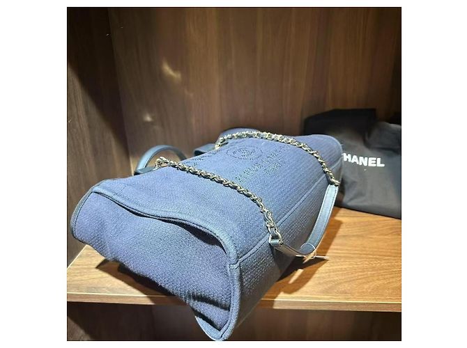 Borsa Tote Chanel Blu in Tessuto Piccola - vista 4