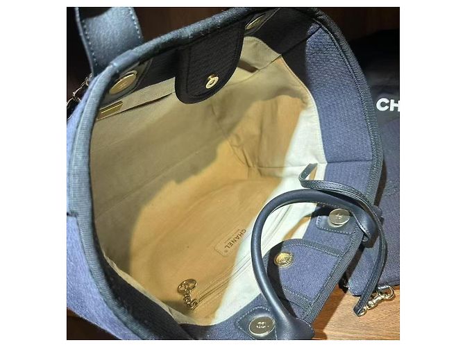 Borsa Tote Chanel Blu in Tessuto Piccola - vista 5