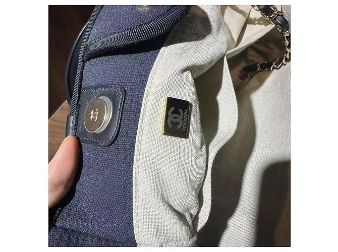 Borsa Tote Chanel Blu in Tessuto Piccola - vista 6