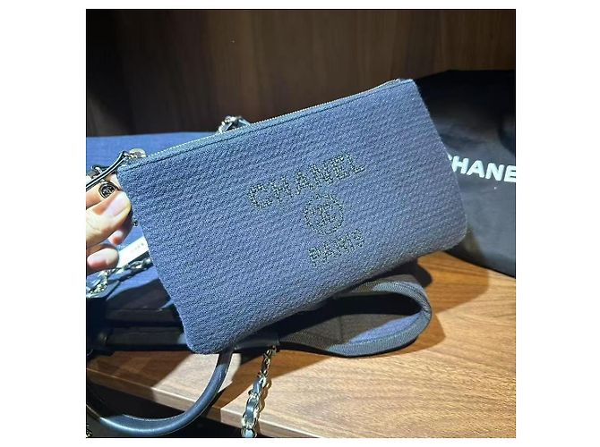 Borsa Tote Chanel Blu in Tessuto Piccola - vista 7
