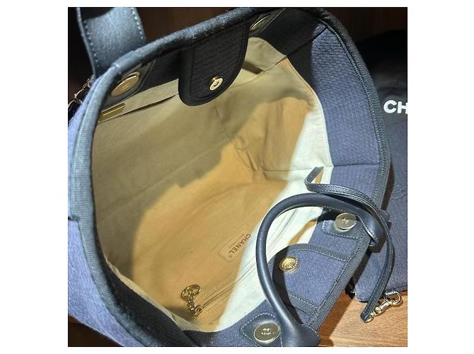 Borsa Tote Chanel Blu in Tessuto Piccola - vista 9