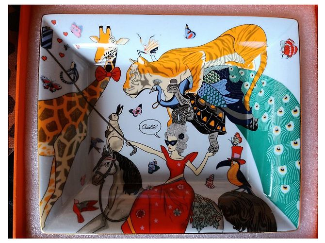 Trim Hermès Story Change Porcelain Tray Black White Red Blue Golden Green Orange - view 3