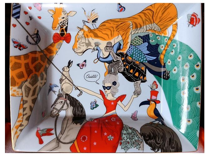 Trim Hermès Story Change Porcelain Tray Black White Red Blue Golden Green Orange - view 7