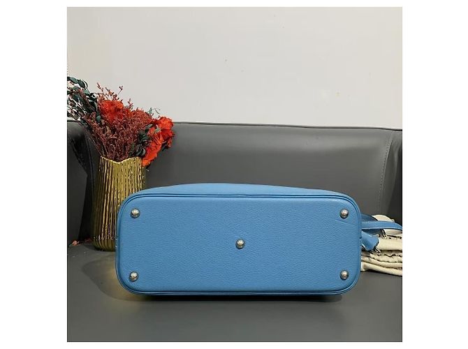 Borsa Hermès Lovecraft 35 in pelle blu denim - vista 4