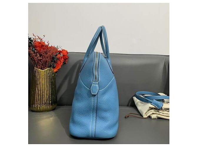 Borsa Hermès Lovecraft 35 in pelle blu denim - vista 5