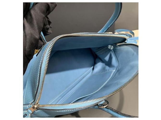 Borsa Hermès Lovecraft 35 in pelle blu denim - vista 7