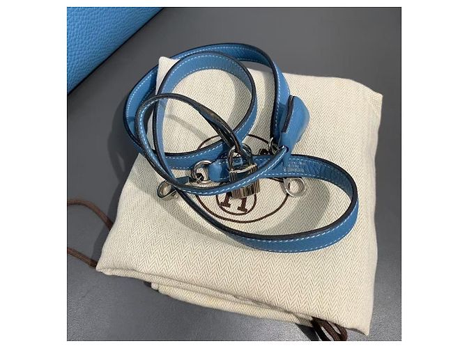 Borsa Hermès Lovecraft 35 in pelle blu denim - vista 8