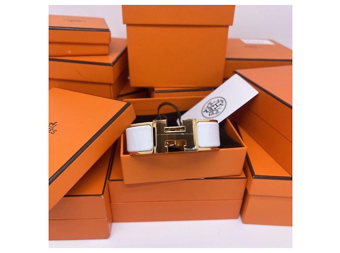 Hermès Love H Armband breite Version weiß vergoldet Größe S - Ansicht 3