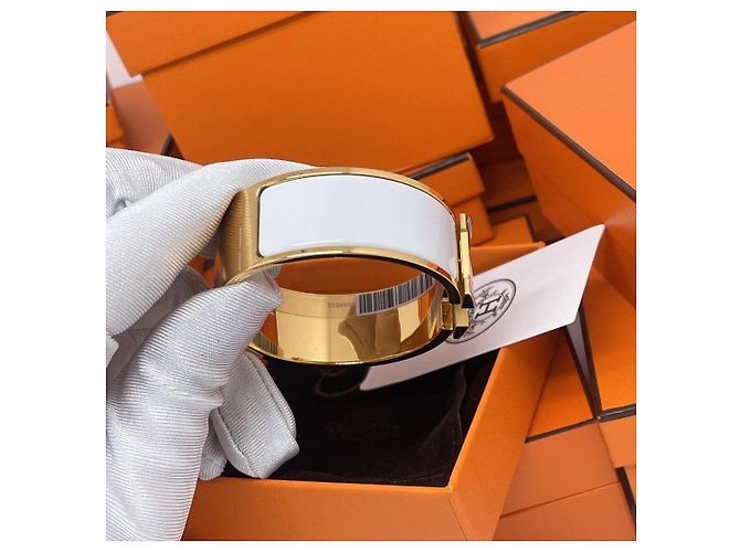 Hermès Love H Armband breite Version weiß vergoldet Größe S - Ansicht 4