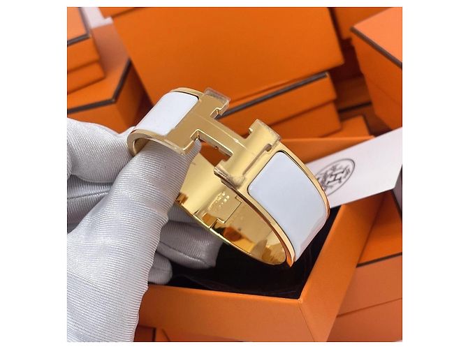 Hermès Love H Armband breite Version weiß vergoldet Größe S - Ansicht 5