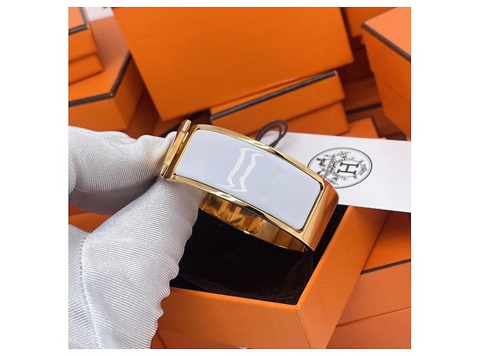 Hermès Love H Armband breite Version weiß vergoldet Größe S - Ansicht 6