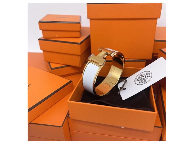 Hermès Love H Armband breite Version weiß vergoldet Größe S - Ansicht 7