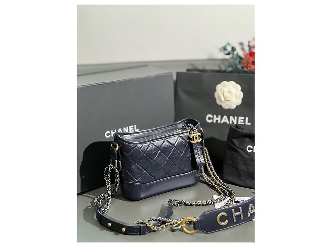 Zaino Chanel piccolo Blu Nero in pelle con catena - vista 2