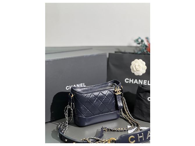 Zaino Chanel piccolo Blu Nero in pelle con catena - vista 3