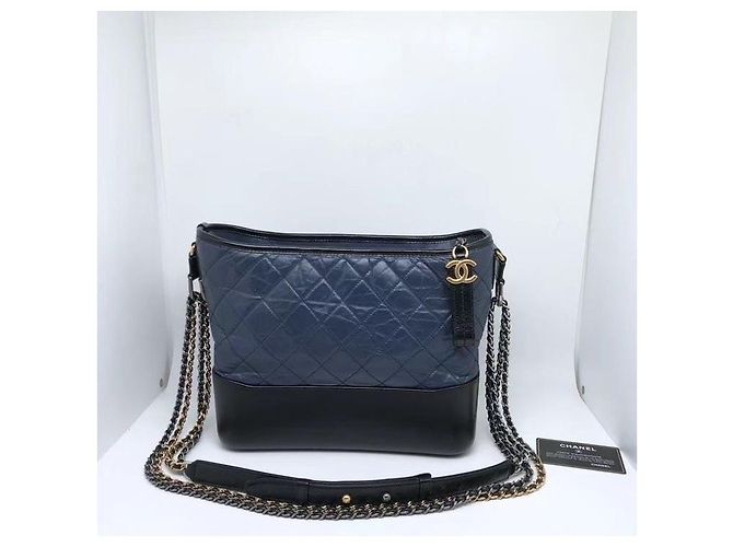 Chanel Wanderer Medium Blau Leder Tasche mit schwarzer Kette - Ansicht 3