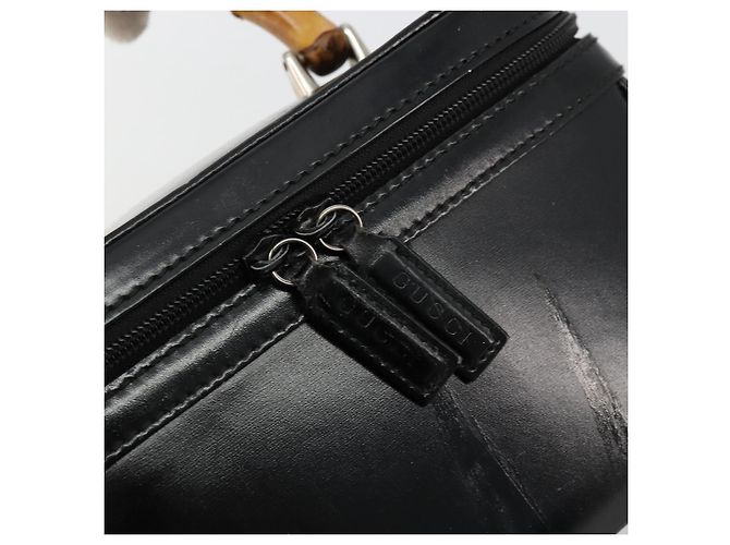 Borsa a mano Vanity in pelle nera e argento Gucci Bamboo Auth bs34733 Nero - vista 18