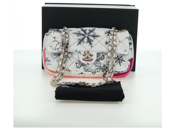 CHANEL Matelassé 26 Borsa a Spalla con Catena Nylon Bianco Oro CC Auth 176536SAV D'oro - vista 12
