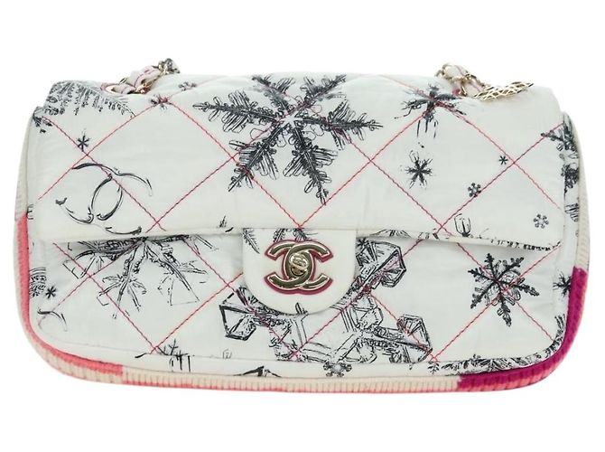 CHANEL Matelassé 26 Borsa a Spalla con Catena Nylon Bianco Oro CC Auth 176536SAV D'oro - vista 13
