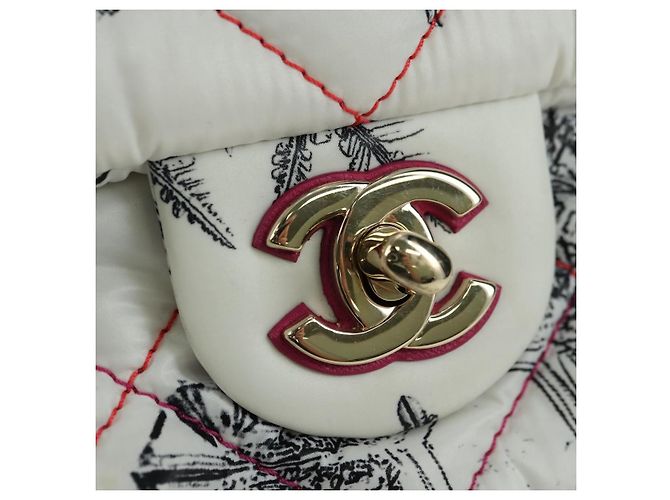 CHANEL Matelassé 26 Borsa a Spalla con Catena Nylon Bianco Oro CC Auth 176536SAV D'oro - vista 20