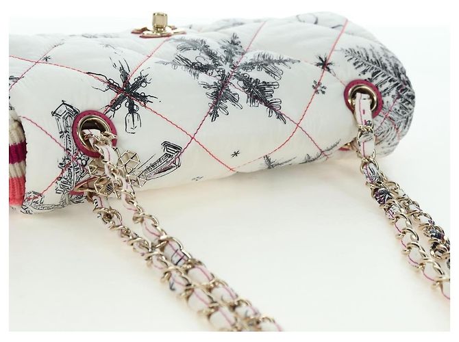 CHANEL Matelassé 26 Borsa a Spalla con Catena Nylon Bianco Oro CC Auth 176536SAV D'oro - vista 6
