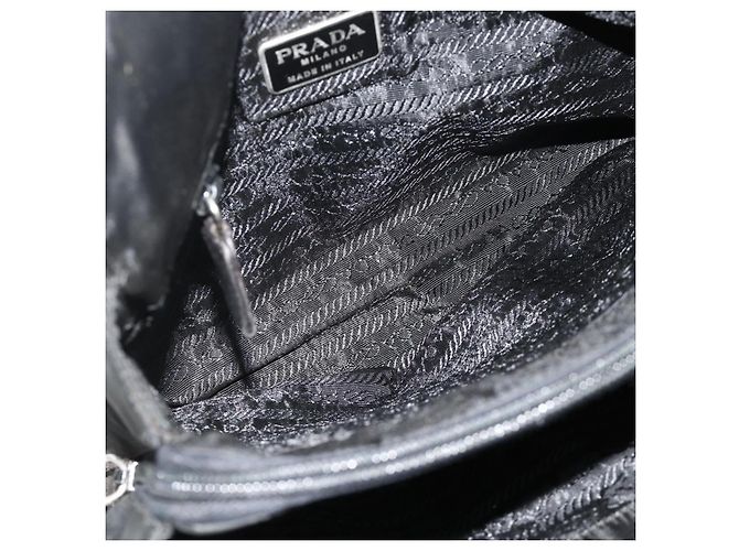 Tote PRADA Kettentasche Nylon Schwarz Silber Auth bs34649 - Ansicht 11