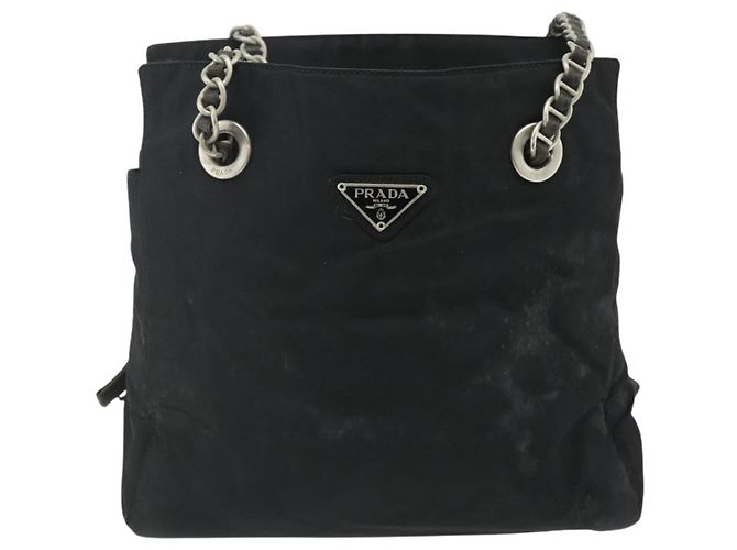Tote PRADA Kettentasche Nylon Schwarz Silber Auth bs34649 - Ansicht 13