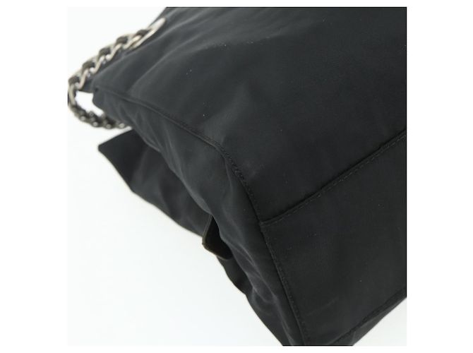 Tote PRADA Kettentasche Nylon Schwarz Silber Auth bs34649 - Ansicht 16