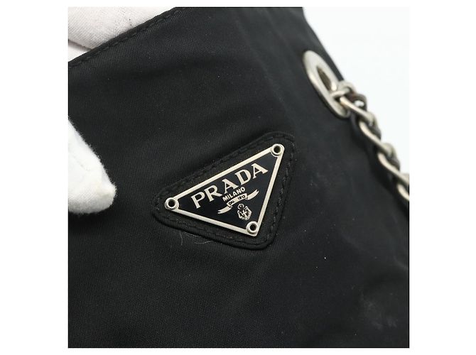 Tote PRADA Kettentasche Nylon Schwarz Silber Auth bs34649 - Ansicht 18