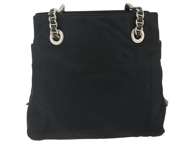 Tote PRADA Kettentasche Nylon Schwarz Silber Auth bs34649 - Ansicht 2