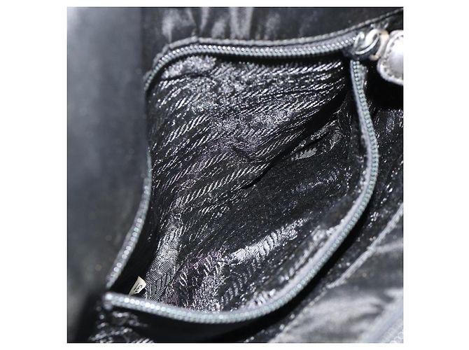 Tote PRADA Kettentasche Nylon Schwarz Silber Auth bs34649 - Ansicht 23