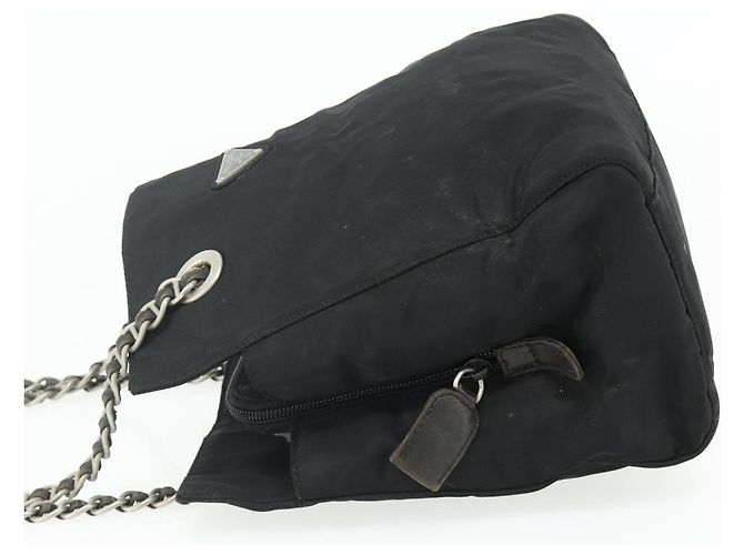 Tote PRADA Kettentasche Nylon Schwarz Silber Auth bs34649 - Ansicht 3