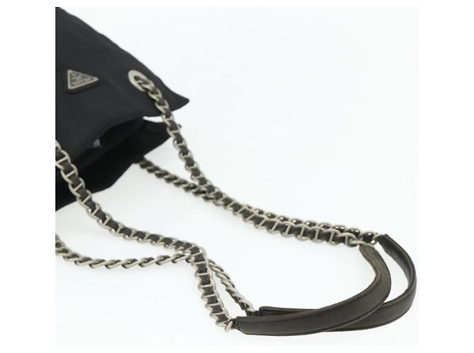 Tote PRADA Kettentasche Nylon Schwarz Silber Auth bs34649 - Ansicht 7