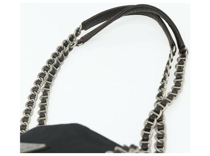 Tote PRADA Kettentasche Nylon Schwarz Silber Auth bs34649 - Ansicht 8