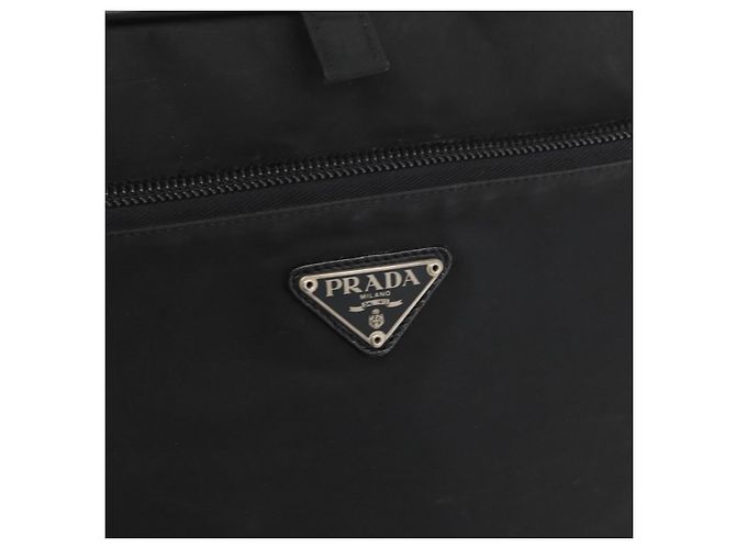 Borsa da lavoro PRADA in nylon nero e argento Auth ti3842 - vista 17