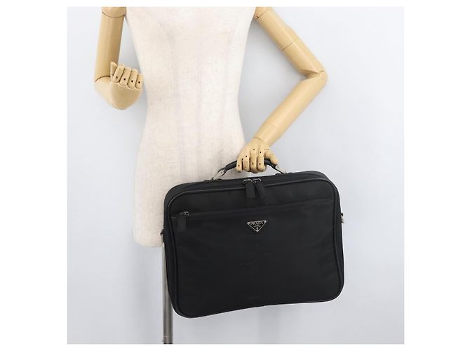 Borsa da lavoro PRADA in nylon nero e argento Auth ti3842 - vista 23