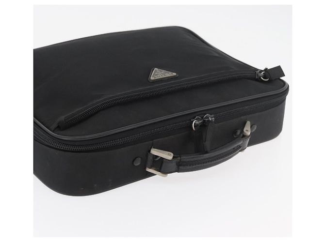 Borsa da lavoro PRADA in nylon nero e argento Auth ti3842 - vista 6