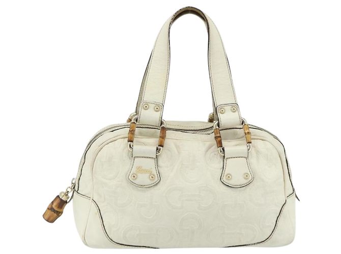 Borsa Boston in pelle Gucci Bamboo bianca e oro 154376 Auth ep14116 Bianco D'oro - vista 13