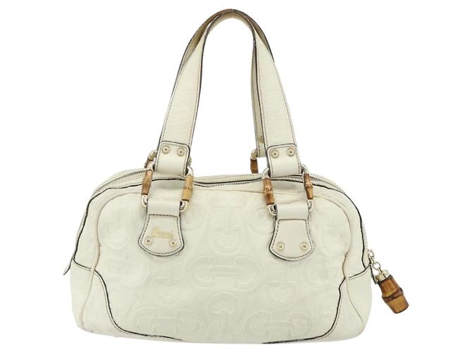 Borsa Boston in pelle Gucci Bamboo bianca e oro 154376 Auth ep14116 Bianco D'oro - vista 2