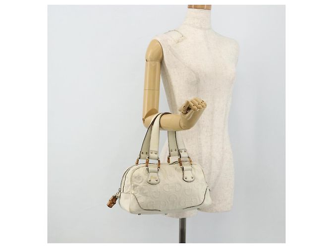 Borsa Boston in pelle Gucci Bamboo bianca e oro 154376 Auth ep14116 Bianco D'oro - vista 22
