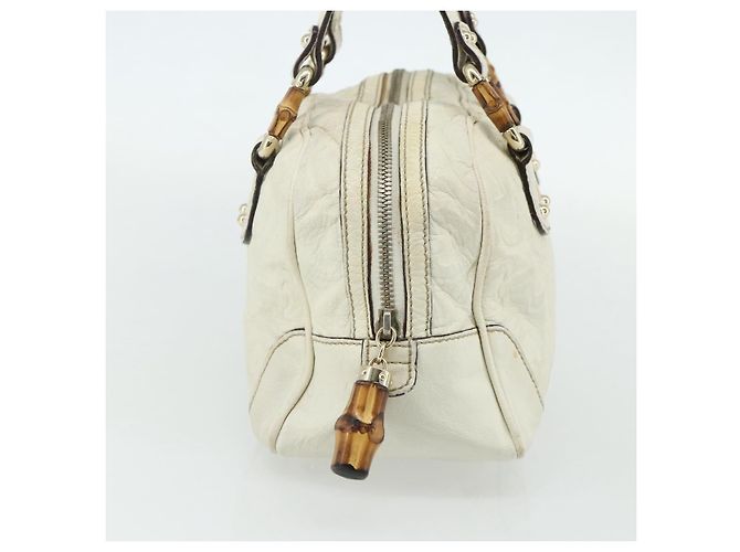 Borsa Boston in pelle Gucci Bamboo bianca e oro 154376 Auth ep14116 Bianco D'oro - vista 3