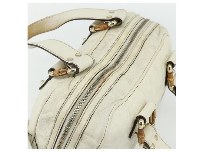 Borsa Boston in pelle Gucci Bamboo bianca e oro 154376 Auth ep14116 Bianco D'oro - vista 6