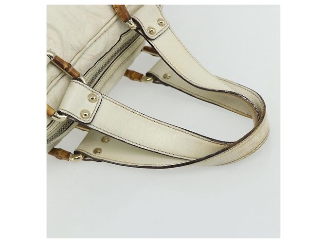 Borsa Boston in pelle Gucci Bamboo bianca e oro 154376 Auth ep14116 Bianco D'oro - vista 7
