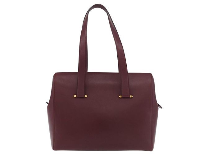 CARTIER Must Line Bolsa Tote Cuero Burdeos Oro Auth 175064A - vista 2
