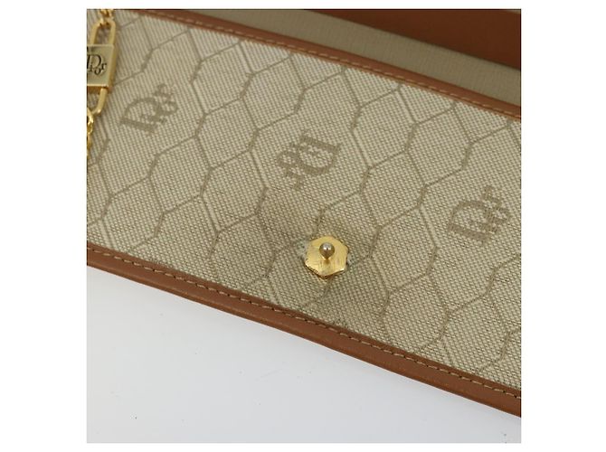 Borsa a spalla in tela a nido d'ape Christian Dior beige oro Auth 168850 - vista 11
