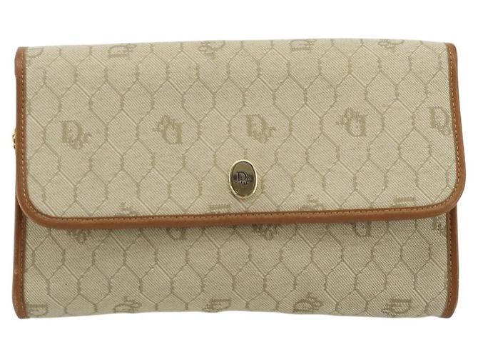 Borsa a spalla in tela a nido d'ape Christian Dior beige oro Auth 168850 - vista 13
