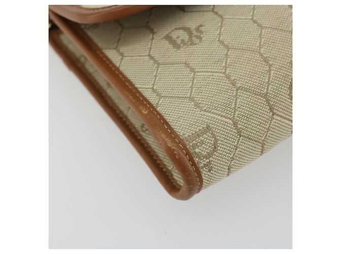 Borsa a spalla in tela a nido d'ape Christian Dior beige oro Auth 168850 - vista 18