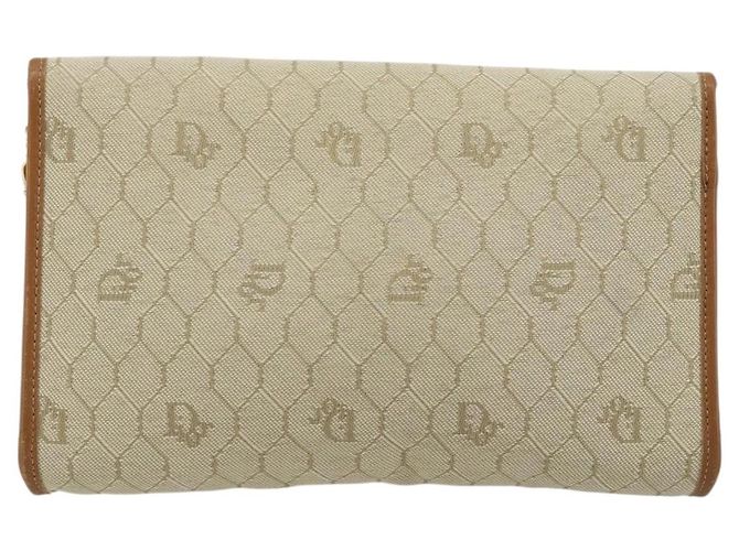 Borsa a spalla in tela a nido d'ape Christian Dior beige oro Auth 168850 - vista 2