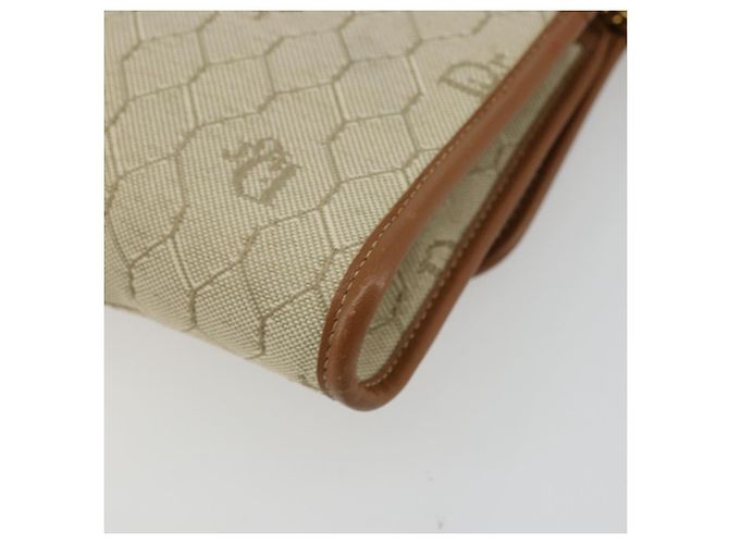 Borsa a spalla in tela a nido d'ape Christian Dior beige oro Auth 168850 - vista 20